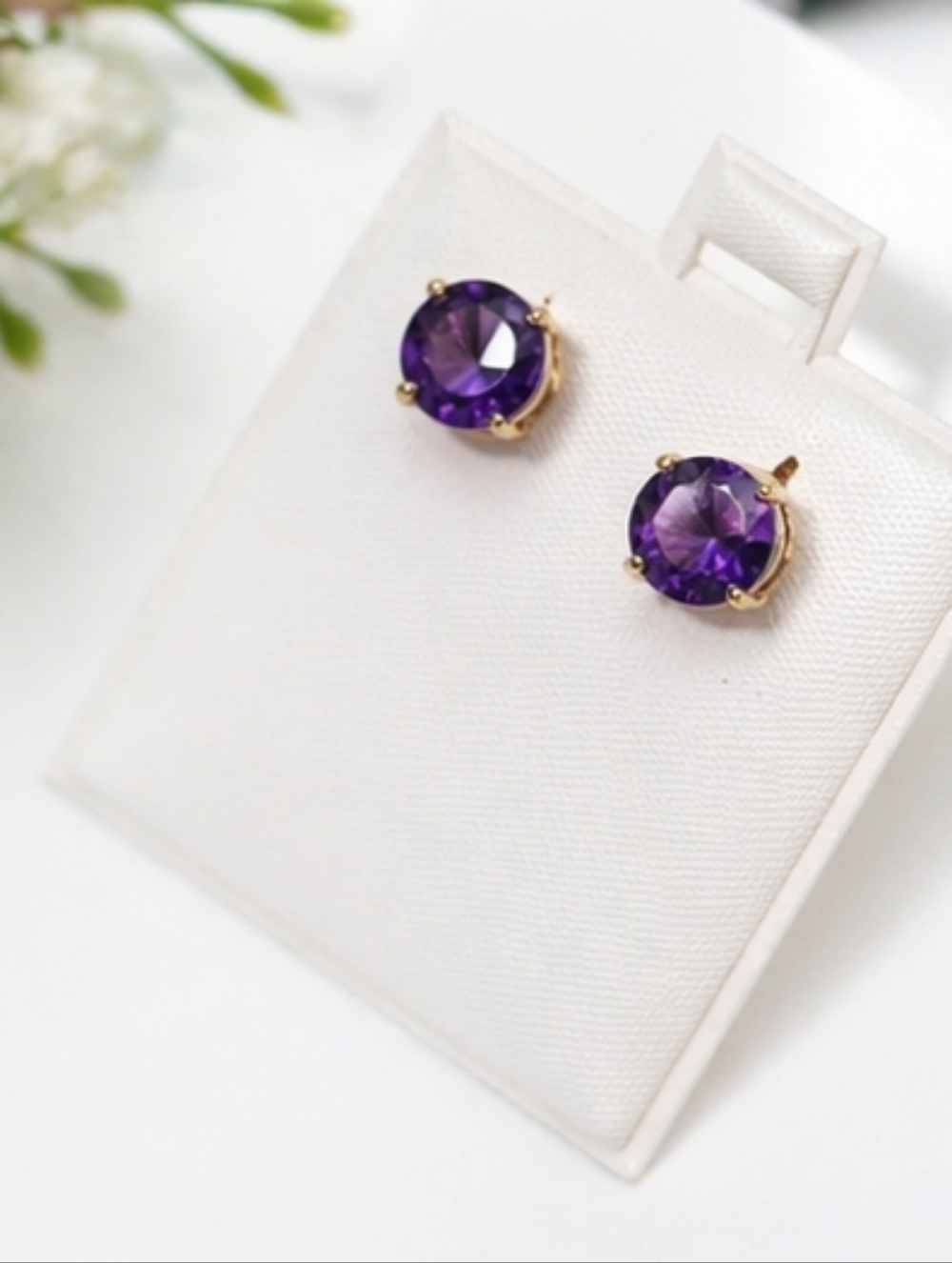 Gold-Plated Sterling Silver Prong Amethyst Stud Earrings